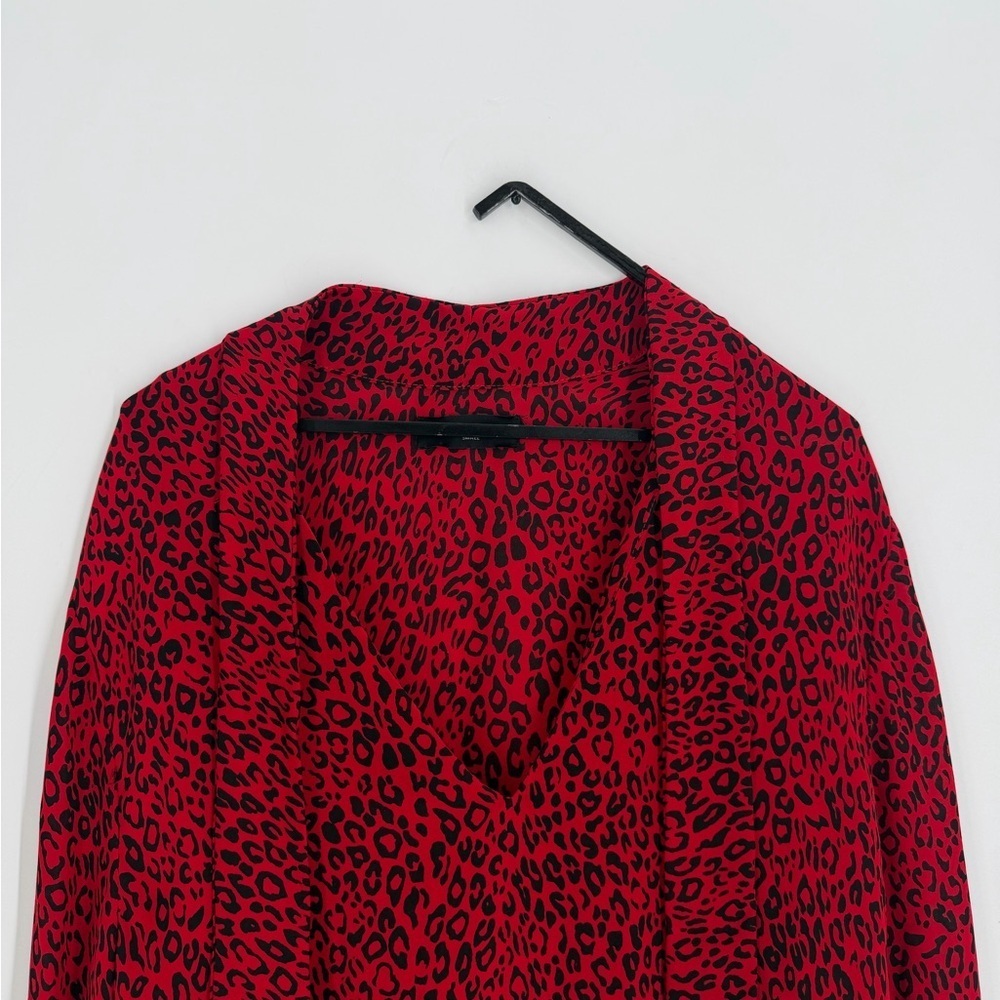Amiri Scarf Red Leopard 100% Silk Neck Tie Long Sleeve Blouse Top